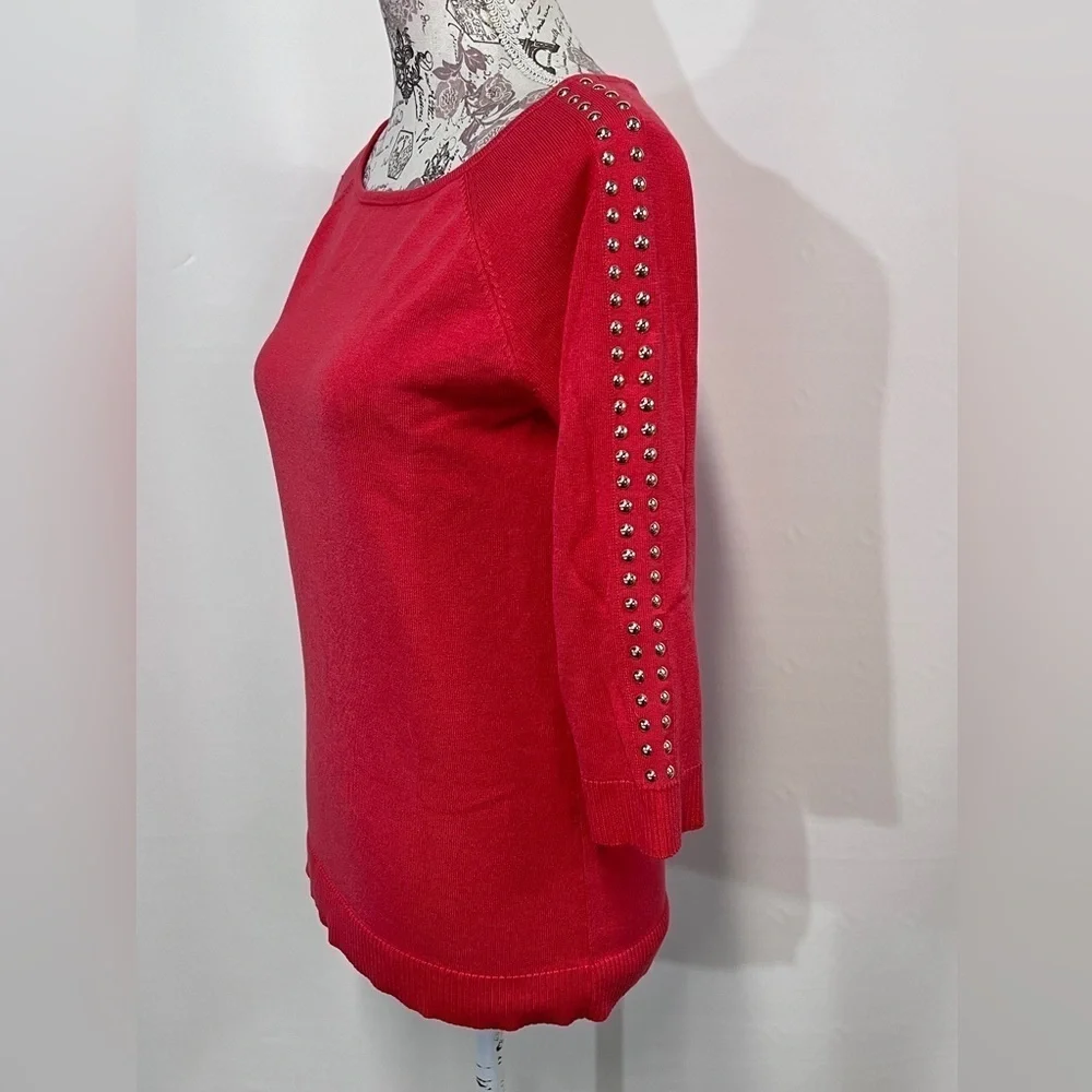 COPY - CARMEN MARC VALVO Poppy red 3/4 sleeve top size M - Picture 3 of 12